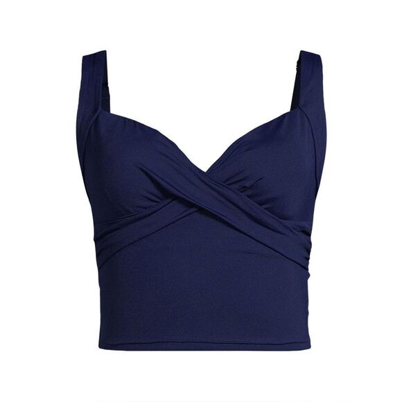 Land's End cropped bikini top soft foam cup deep sea navy adjustable straps 14 - Picture 2 of 8